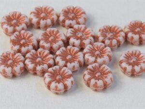 Flower Bead ”03000-54319” Chalk White Red Copper 9 mm, 10 st